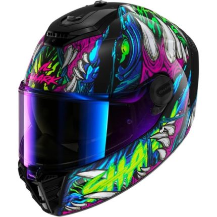 Shark Spartan RS Shaytan Negro Verde Violeta Casco Integral de Moto