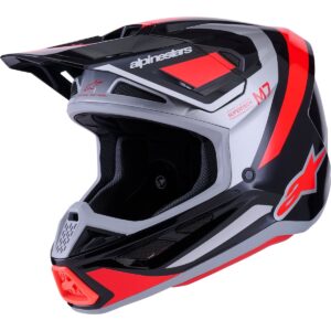 Casco de motocross ALPINESTARS S-M7 Rise Negro / Plata / Rojo Flúor 2026 - Imagen 1