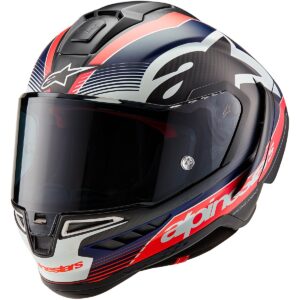 ALPINESTARS Supertech R10 Team Black Carbon / Red Fluo / Dark Blue Matt Full-Face Helmet - Image 1