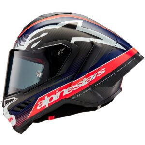 ALPINESTARS Supertech R10 Team Black Carbon / Red Fluo / Dark Blue Matt Full-Face Helmet - Image 2