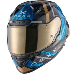 NEXX X.R3R Carbon Swirl Sky Blue Full-Face Helmet - Image 1